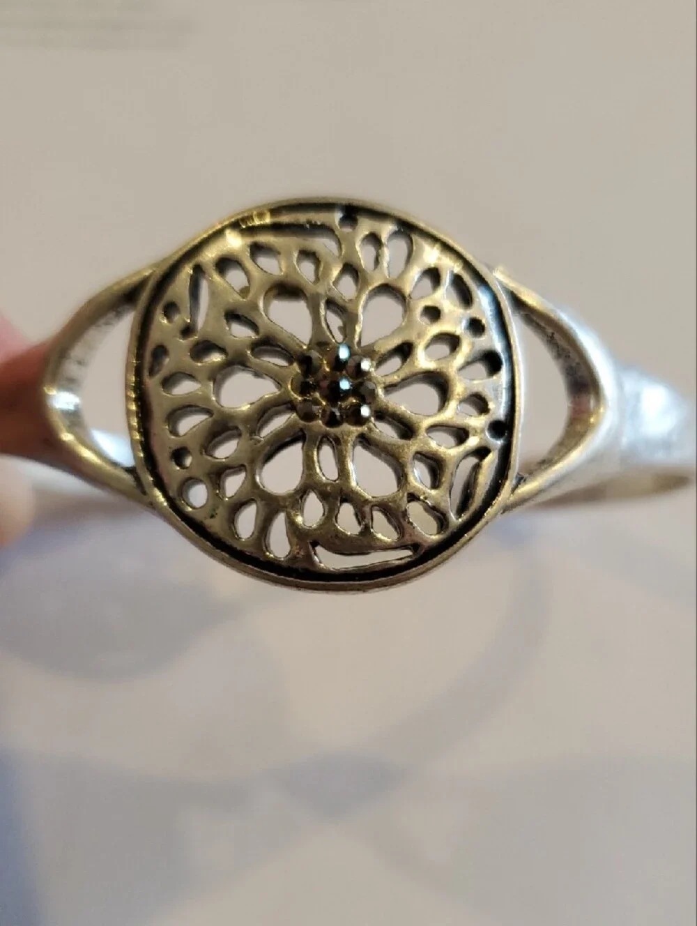 Lucky Brand Silver Tone Floral Cutout Cuff Bracelet